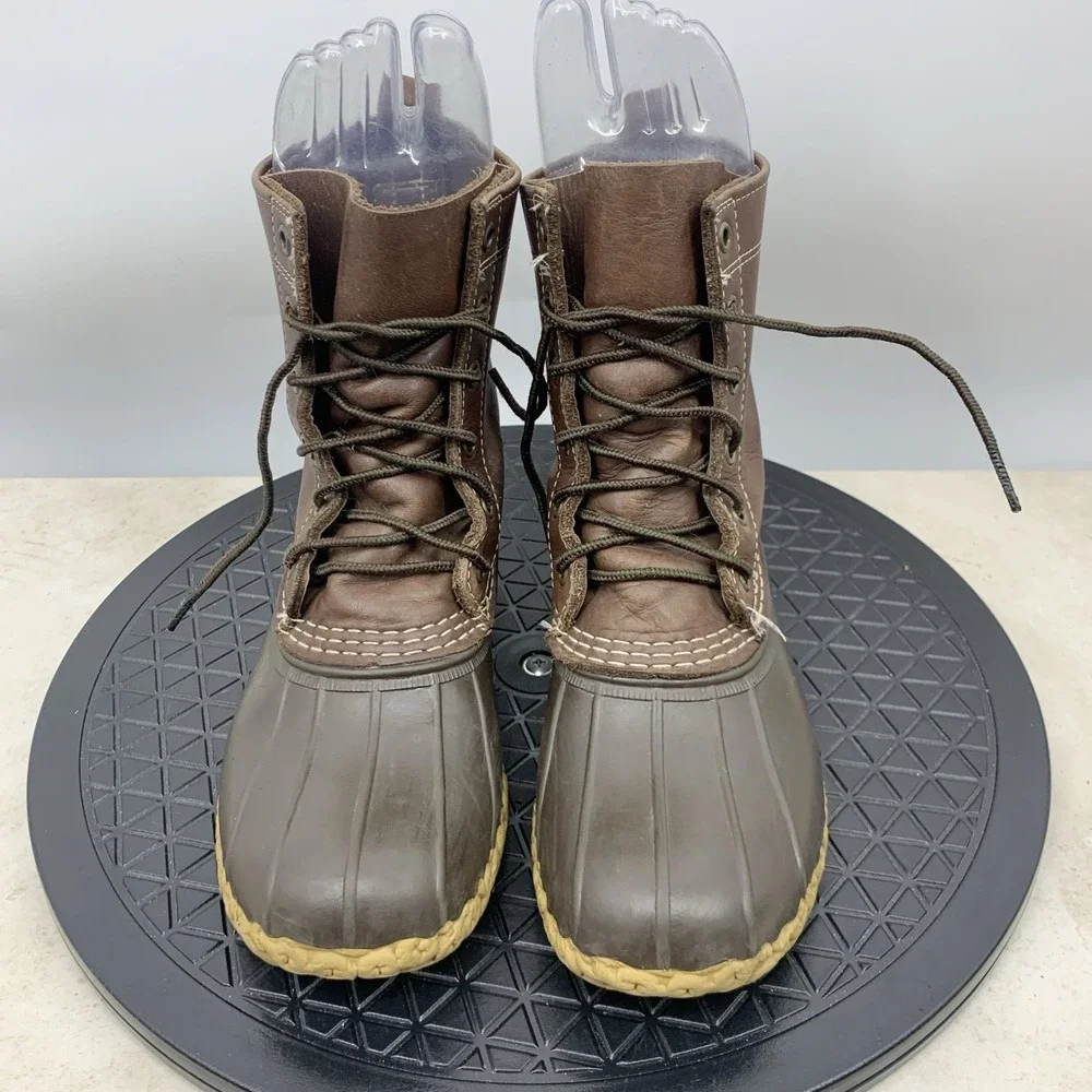 LL Bean Duck Boots Women Size 8 Shoes Dark Brown Leather Rubber Mid 8